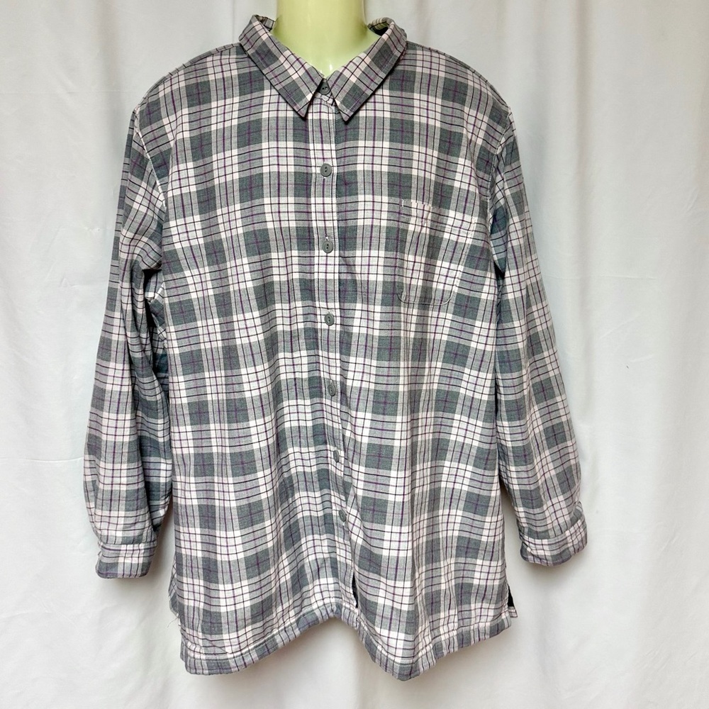 New L.L. Bean Fleece-Lined Flannel Shirt Jacket Shacket Plaid 3X Gray White - Picture 3 of 8